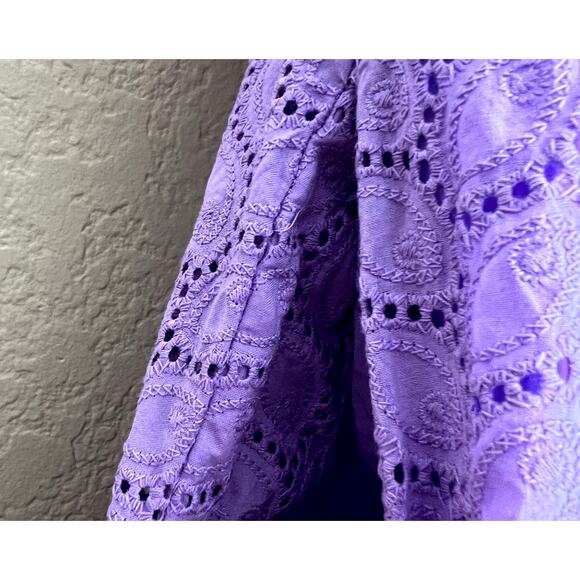 Foxcroft A Line Dress Women 6 Purple Sleeveless Eyelet Pockets Boho Lagenlook - Picture 9 of 10